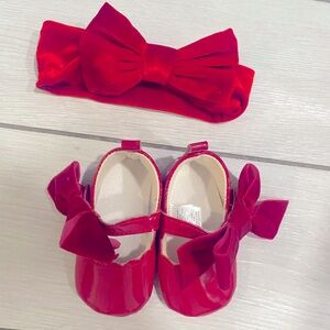 Infant Red Dress Shoes size 3-6 months with Headband